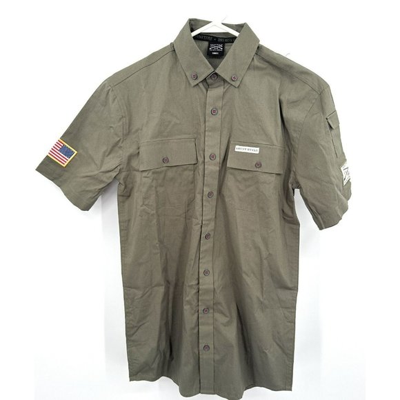 Grunt Style Other - Grunt Style Garage Button Down Shirt S Miltary Green USA Patch Mens‎